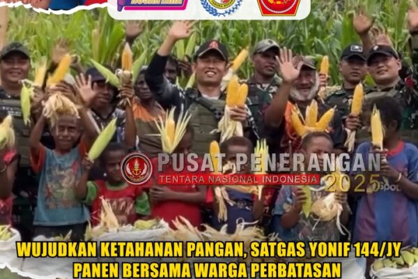 Wujudkan Ketahanan Pangan, Satgas Yonif 144/JY Panen Bersama Warga Perbatasan